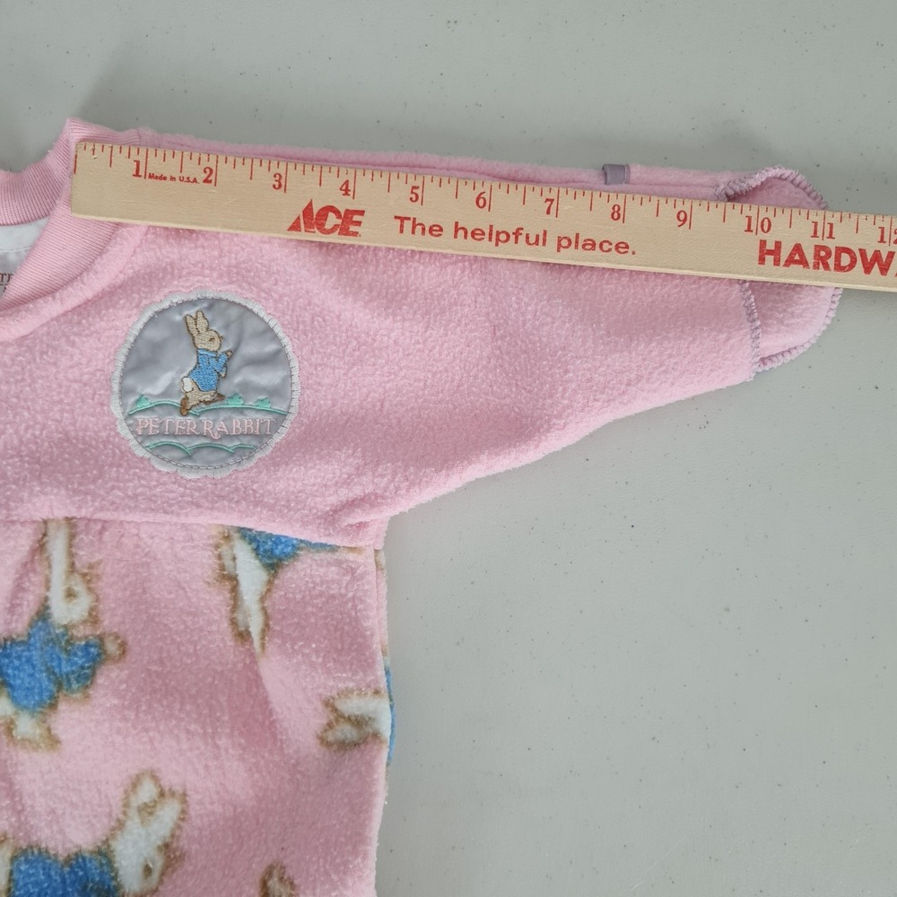 Vintage Beatrix Potter One Piece Baby Newborn Pink Fleece Peter Rabbit Sleeper - Picture 7 of 16